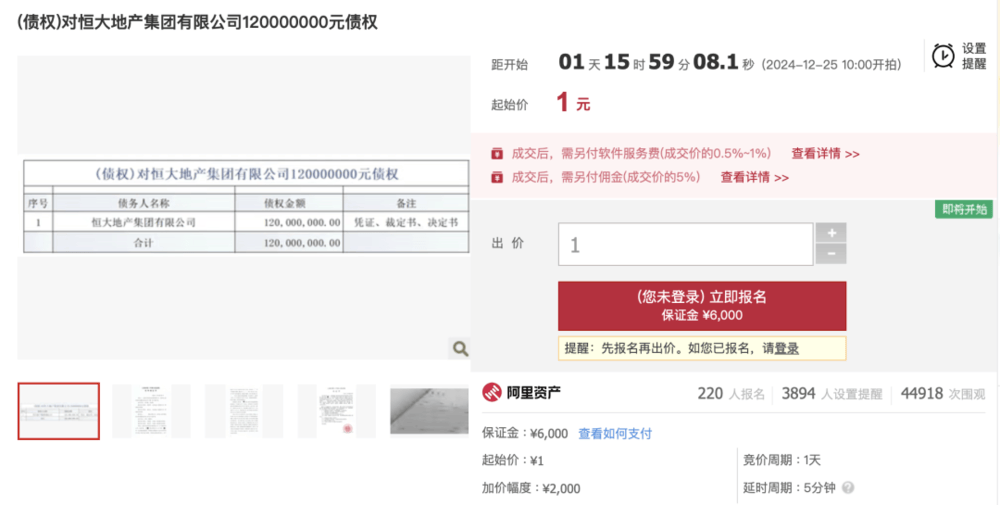 1元起拍<strong></p>
<p>lisk虚拟币</strong>，恒大地产集团1.2亿元债权拍卖参与者众多