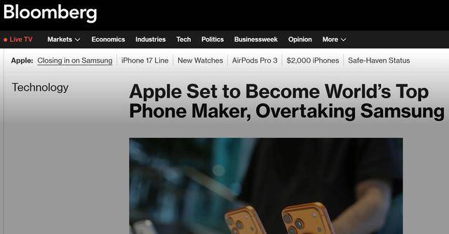 外媒:苹果有望超越三星<strong></p>
<p>资讯点</strong>,成为全球最大手机制造商